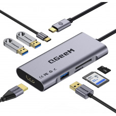 USB C centrmezgls, QGeeM USB C–HDMI adapteris 4k, 7 in 1 USB C sargspraudnis ar 100 W barošanas padevi