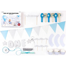 Birthday party decorations for 1st birthday set blue and silver