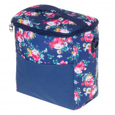 Thermal bag for lunch beach picnic 11L navy blue with flowers