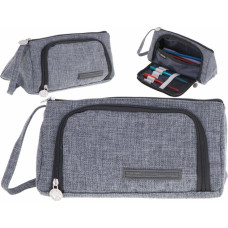 School pencil case double sachet make-up bag grey