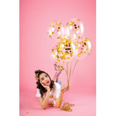 Transparent balloons with confetti gold circles 30cm 6 pieces