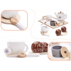 Coffee service wooden set of dishes for 2 people