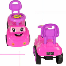 Ride on pusher car smiling with pink horn