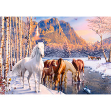 Puzzle 500el. Winter Melt - Horses winter landscape
