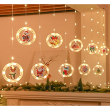 LED gaismas Ziemassvētku bilžu aizkars apļos 3m 10 spuldzes ar bateriju tālvadības pulti