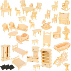 A set of wooden furniture for dolls 34 pcs (14114-uniw)