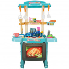 Plastic kitchen for children with lighting and blue tap