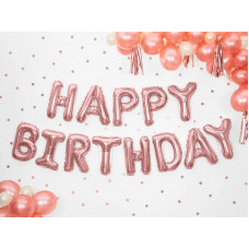 Dzimšanas dienas dekorācija ar folijas balonu,Happy Birthday rozā zelts 340cm x 35cm