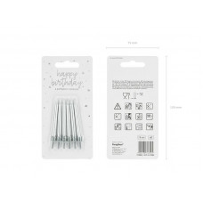 Birthday cake candles plain silver 6cm 6 pieces