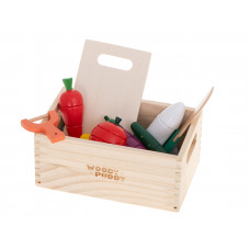 Wooden vegetables for cutting on a magnet in a box + accessories