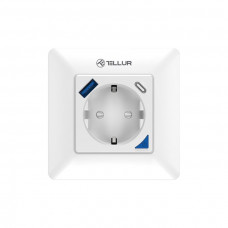 Tellur Smart WiFi sienas spraudnis 3600W 16A, PD20W, USB 18W, enerģijas rādījums, balts