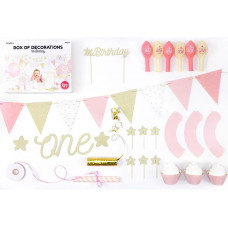 Birthday party decorations for 1st birthday set pink and gold