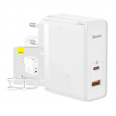 Baseus Wall charger Baseus GaN5 Pro USB-C + USB, 100W + 1m cable (white)