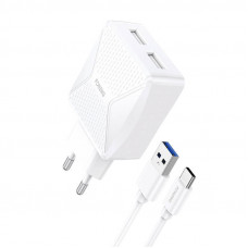 Foneng Charger Foneng EU35 2x USB with USB-C cable 2.4A (white)