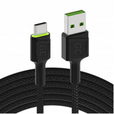 Green Cell Cable USB - USB-C Green Cell GC Ray, 120cm, green LED, with Ultra Charge, QC 3.0