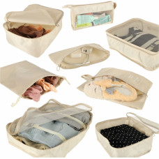 Suitcase organizers travel set 8 pieces clothes storage accessories waterproof bags makeup bag shoe bag beige