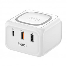 Budi Inductive charger 10W Budi 317TE, 2x USB + USB-C, 18W (white)