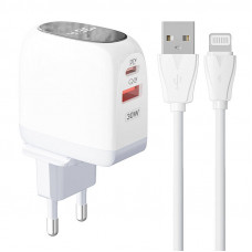 Ldnio Wall charger  LDNIO A2522C USB, USB-C 30W + Lightning cable