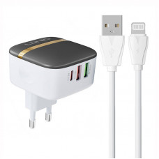 Ldnio Wall charger LDNIO A3513Q 2USB, USB-C 32W + Lightning cable