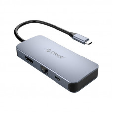 Orico adaptera centrmezgls Orico 6-in-1, HDMI 4K + 3x USB 3.0 + RJ45+ USB-C PD 100W