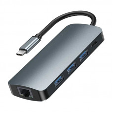 Remax Retor Series RU-U91 9in1 USB-C Hub, 3x USB 3.0, USB-C, RJ45, HDMI, 3.5 mm, SD/TF (gray)
