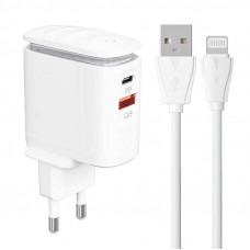Ldnio Wall charger  LDNIO A2423C USB, USB-C + Lightning cable