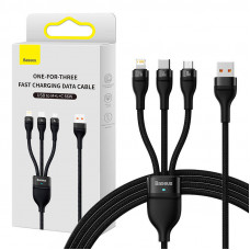 Baseus 3in1 USB cable Baseus Flash II Series, USB-C + micro USB + Lightning, 66W, 1.2m (Black)