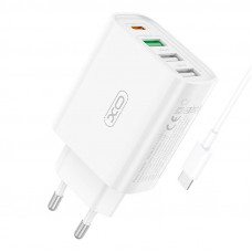 XO Wall charger XO L120 1xUSB-C,20W ,1x USB-1, 18W with cable USB-C (white)