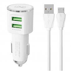 Ldnio DL-C29 car charger, 2x USB, 3.4A + Micro USB cable (white)