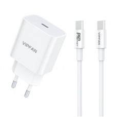 Vipfan Wall charger Vipfan E04, USB-C, 20W, QC 3.0 + USB-C cable (white)