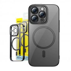 Baseus Transparent Magnetic Case Baseus Glitter and Tempered Glass set for iPhone 14 Pro (black)
