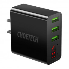 Choetech Wall Charger Choetech C0026, US plug, 3x USB-C with digital display 15W (black)