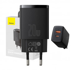 Baseus kompaktais ātrais lādētājs, USB, USB-C, 20 W (melns)