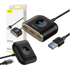 Baseus Square Round USB adapteris, HUB USB 3.0 līdz 1x USB 3.0 + 3x USB 2.0.1m (melns)