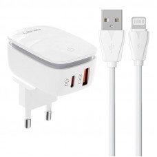 Ldnio Wall charger  LDNIO A2425C USB, USB-C + Lightning cable