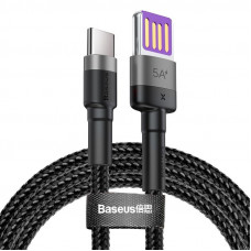 Baseus Cafule USB-C kabelis Huawei SuperCharge, QC 3.0, 5A 1m (melns+pelēks)