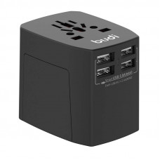 Budi Universal Wall Charger / AC Adapter Budi 4x USB, 5A, EU/UK/AUS/US/JP (black)