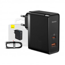 Baseus Wall charger Baseus GaN USB-C + USB, 100W + 1m cable (black)