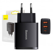 Baseus Charger Baseus Compact Quick Charger, 2xUSB, USB-C, PD, 3A, 30W (czarna)