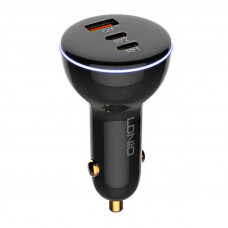 Ldnio C102 Car Charger, USB + 2x USB-C, 160W + USB-C to USB-C Cable (Black)