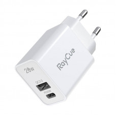 Raycue USB-C + USB-A PD 20 W EU strāvas lādētājs (balts)