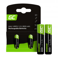 Green Cell Rechargeable Batteries Sticks 2x AAA HR03 800mAh