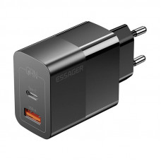 Essager sienas lādētājs USB-C+USB-A 33 W Essager GaN (melns)