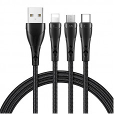 Mcdodo 3in1 USB uz USB-C / Lightning / mikro USB kabelis, Mcdodo CA-6960, 1,2 m (melns)
