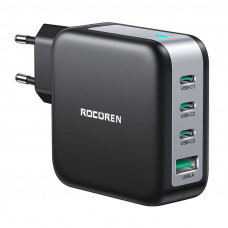 Rocoren Sienas lādētājs GaN Rocoren 3x USB-C, 1x USB, Power Delivery 3.0, 100W (melns)