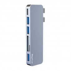 RayCue 6in2 centrmezgls 2 x USB-C līdz Thunderbolt 3 + 3 x USB-A 3.0 5 Gbps + SD/TF 2.0 (pelēks)