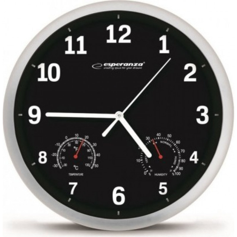 Esperanza EHC016K Sienas pulkstenis ar termometru un gaisa mitruma mērītāju. 25cm