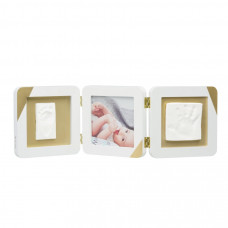 Baby Art Double komplekts mazuļa pēdiņu/rociņu nospieduma izveidošanai, balts/zelta